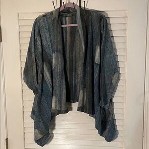 Dyed Chic Abstract Muted Multicolored Open Jacket with Pockets Poncho